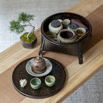 대나무 전통소반 전통찻상 미니 다과상 자개찻상, 브라운  L사이즈