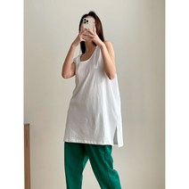 빅사이즈 남여공용 옆트임 무지 레이어드 박시 루즈핏 롱 나시 티 (3color)