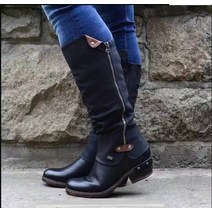 부츠 botas mujer winter pu 가죽 니 하이 스노우 하이힐 지퍼 신발 블랙 레드 그린 대형 사이즈