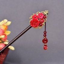 중국 민족 고대 머리핀 모자를 쓰고 있죠 Hanfu 술 공주 단계 흔들어 특성 나무 컬러 유약, 11 11Red