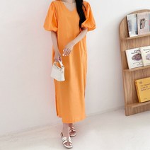 마이시즌 여성 크림 린넨 퍼프 원피스