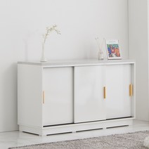 힐링가구 그레미 슬라이딩 인조대리석 높은거실장 장식장, 04_거실장 600 3도어_화이트