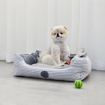 리얼펫 스트라이프 하우스 강아지 쿠션 침대 방석, 그레이