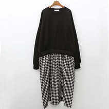 데일로엔 여성용 피치 기모 맨투맨 체크 원피스