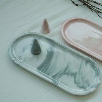 북유럽 타원 마블 대리석 트레이 [빈티지 악세사리 쥬얼리 소품 인테리어 트레이 받침대 플레이트], 핑크