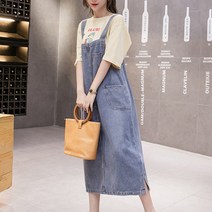 스타일아유 여성 봄 여름 연청 박시 오버핏 멜빵청치마 롱 데님뷔스티에 원피스 캐주얼