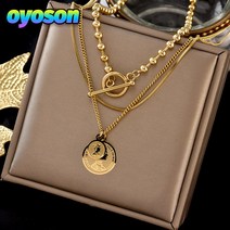 oyoson 세로 3레이어 미니멀리스트 여성용 티타늄 스틸 네크리스
