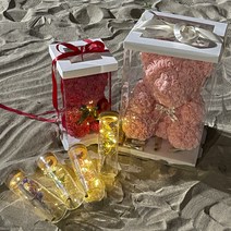 나루플랜트 LED 플라워베어&편지지 장미곰 로즈베어 비누베어 장미베어 장미꽃곰돌이 특별한편지지 여자친구 남자친구 100일 200일 300일 선물 기념일, 핑크튤립