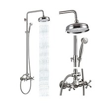 노출 된 샤워 꼭지 세트 오일 문질러 청동 8 레인 헤드 2 더블 손잡이 크로스 핸들 시스템 콤보 고정 장치 이중 기능, Double Cross Handle-without tu, Brushed Nickel