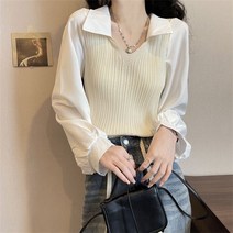 여성 조끼 레이어드 블라우스 일체형