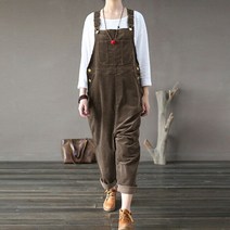 여성 코듀로이 바지 Playsuit Dungaree 점프슈트 캐주얼 플러스 루즈 작업복
