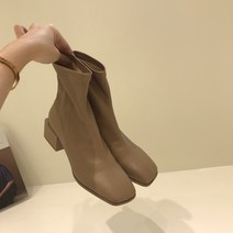 Tamina 앵클부츠 사각 굽 높은 굽 짧은 부츠 여성 봄 싱글 부츠 뉴 스판덱스 슬림 영국 첼시 부츠