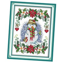 눈사람 스탬프 크로스 스티치 키트 DIY 바느질 자수 인쇄 패턴, 14CT 21x29cm, 설명, 설명