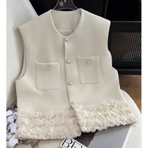 가을 조끼 베스트 레이스 여성 라운드넥
