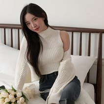 [바보사랑] 여성 폴라 골지 나시 니트 볼레로 가디건 세트[디작소]