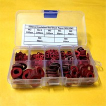 500 개/상자 M2 M2.5 M3 m4 m5 m6 m8 DIN125 나일론 플라스틱 절연 와셔 빨간 종이 와셔 가스켓 링 키트, 02 red paper washer