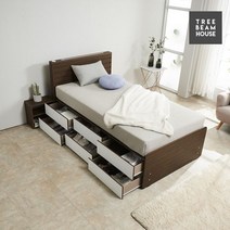 트리빔하우스 스마트 LED+USB형 수납 침대 SS - [7존 독립 라텍스탑 매트리스 포함], 메이플월넛