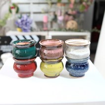 [인아트스튜디오] 작가도예 중형 미니 콩분 색동이 - 원형 다육 예쁜 도자기 잎꽂이 분재, 8-미니 6종 1세트(26%할인)