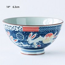 일본 텐동 돈부리 밥 그릇 세라믹 고양이 그림 공기, 달토끼 대형, 1개