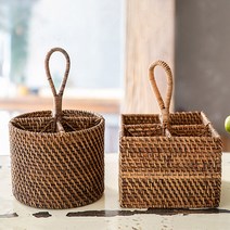 라탄 브라운 네칸 손잡이 바구니(2type), A(원형)