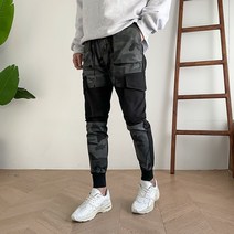 프롬엘 28부터38 빅사이즈 스판 카모 배색 카고 밴딩 조거 팬츠(2COLOR)