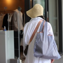 빅사이즈 대형 휴대용 접는 시장바구니 제로웨이스트 에코백 여행용 보조가방 답례품 장바구니(혜윰 에코백), 네이비/화이트 스트라이프, 1개
