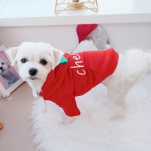 꼬미하우스 강아지 체리 후드 티셔츠 캐주얼 커플룩, 아이보리