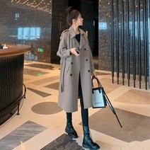 여성 바바리 허리벨트 트렌치코트 그레이 여 미디엄 키 작은 봄가을 프리미엄 캐주얼