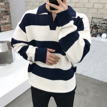 용된다 남자 겨울 단가라 오버핏 오픈 카라 니트