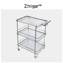 식당카트 왜건 서빙 호텔 트롤리 수거 카, 관공서 표준배치, 스테인리스 실버 콤비 울트라 화이트 레인보우 글라스 강