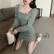 Sun siR 만다린 셔링 오프숄더 미니원피스 여성 20대 30대 슬림 가을 겨울 원피스