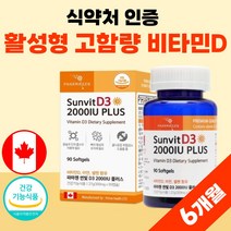 프리미엄 캐나다 직수입 비타민D3 썬디 아연 식약처 인정 아연 셀렌 복합 기능성 약 3개월분 청소년 여성 남자 권장량 2000iu 메가 맥스 플러스 써니디 선샤인 비타민 비타민디, 90정 x 2개 (6개월분)