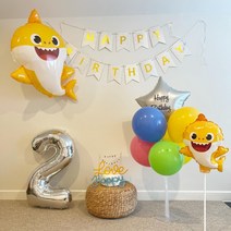 아기상어 생일파티 풍선 세트 스틱풍선 캐릭터 500일 세돌 두돌 네돌 생일상, 6