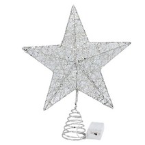 WJSHOP LED 크리스마스 트리 꼭대기 오각별 장식 소품(실버/골드/샴페인 골드/로즈 골드)(20cm/25cm), 20cm 실버, 철