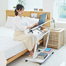 바퀴달린 각도 이동식 간이 쇼파 테이블 미니 침대용 책상 침대 위 높낮이조절 보조 원목, 우드(각도조절)-80x40