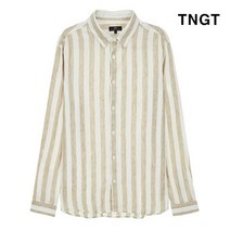TNGT 95 사이즈 베이지 볼드 스트라이프 버튼다운 린넨 셔츠