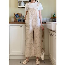 마이러브 와이드 플라워 패턴 멜빵바지 점프슈트