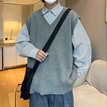 봄과 가을 니트 바닥 셔츠 남성 단색 캐주얼 모든 경기 트렌드 홍콩 일본식 조끼 스웨터