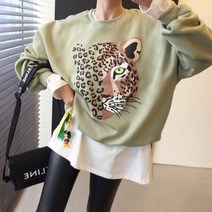 쉐도우 치타 호피 프린팅 라운드 루즈핏 기모 맨투맨 (4color)