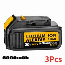 디월트 전동공구 호환 배터리 20V 6A 18Volt 20V 용 18V 6.0Ah 최대 교체 백업용 밧데리, 3PCS 6.0Ah