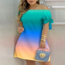 통통녀원피스 44사이즈 상견례 옷차림 여성 오프 숄더 미니 드레스 여름 캐주얼 짧은 소매 나비 넥타이 스트라이프 프린트 루즈한 라인 파티