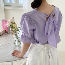 빅 리본 무지 퍼프 블라우스 BL