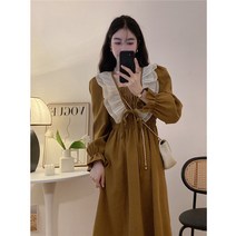 프렌치 프릴 긴팔 원피스 여자 가을 겨울 허리를 걷어 날씬한 끈 주름 기질 티타임 스커트