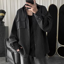 이유까까 남성용 스트라이프 포켓 오버핏 셔츠
