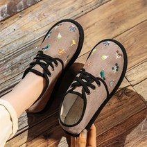 MOON 여성 면 마 스트랩 빈티지 플랫1-3cm 171
