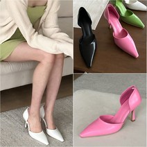 비비드 사이드오픈 스틸레토 하이힐 펌프스 굽9cm