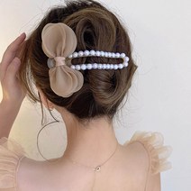 살랑 리본 진주 머리집게, 연베이지, 1p