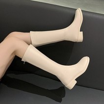Riding Boots-천연 가죽 미드 힐 니하이 부츠 스퀘어 토 블록 지퍼 롱 여성용 가을 겨울 40