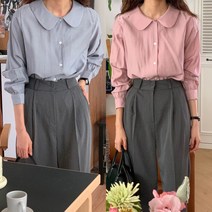 둥근 카라 가을 간절기 레이온 실켓 블라우스 네이비 베이지 5color