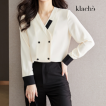 클라셰 클라셰 시크배색더블버튼블라우스_CB3SBL008C
